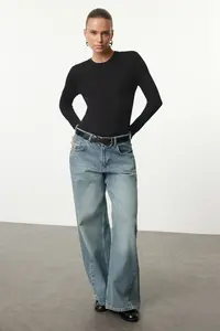TRENDYOLMİLLA Black Crew Neck slim/Fitting Knitting Bodysuit .D.00014 - Image 2