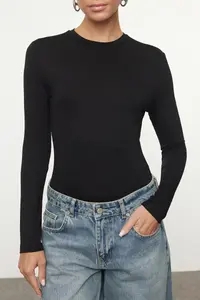 TRENDYOLMİLLA Black Crew Neck slim/Fitting Knitting Bodysuit .D.00014 - Image 3