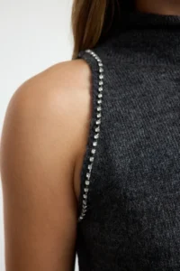 TRENDYOLMİLLA Anthracite Soft textured Stone Embroidered Knitwear Blouse - Image 4