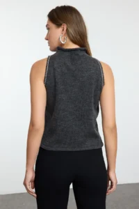 TRENDYOLMİLLA Anthracite Soft textured Stone Embroidered Knitwear Blouse - Image 5