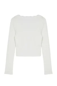 TRENDYOLMİLLA Ecru Square Neck Lace Detailed Crop/Short Knitting Blouse - Image 13