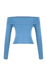 TRENDYOLMİLLA Indigo Carmen Collar Crop/Short Flexible Knitting Blouse - Image 7