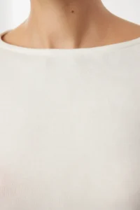 TRENDYOLMİLLA Ecru Boat Neck slim/Body-fitting Regular Size Knitting Blouse - Image 5