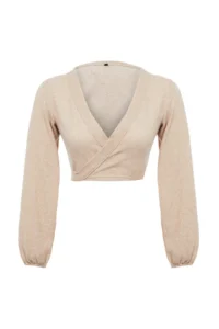 TRENDYOLMİLLA Beige soft Binding Detailed Long Sleeve Knitting Blouse - Image 6