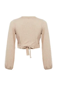 TRENDYOLMİLLA Beige soft Binding Detailed Long Sleeve Knitting Blouse - Image 7
