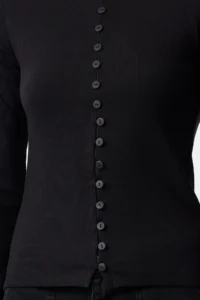 TRENDYOLMİLLA Black Button Detailed Crew Neck Ribbed Flexible Regular Size Knitting Blouse - Image 3