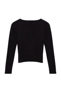 TRENDYOLMİLLA Black Button Detailed Crew Neck Ribbed Flexible Regular Size Knitting Blouse - Image 7