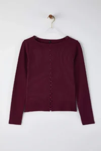 TRENDYOLMİLLA Plum Button Detailed Crew Neck Ribbed Flexible Regular Size Knitting Blouse - Image 5
