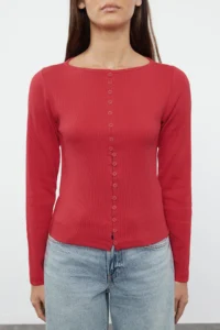 TRENDYOLMİLLA Rejection Button Detailed Crew Neck Ribbed Flexible Regular Size Knitting Blouse - Image 3