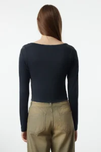 TRENDYOLMİLLA Anthracite Modal Fabric Off-Shoulder Neck Drapeli padded Asymmetric  Knitting Blouse - Image 5