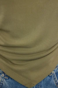 TRENDYOLMİLLA Green Modal Fabric Off-Shoulder Neck Drapeli padded Asymmetric  Knitting Blouse - Image 4