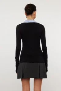 TRENDYOLMİLLA Black Weaving Detailed Shirt Collar Regular/Normal Pattern Knitting Blouse - Image 4