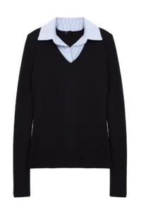 TRENDYOLMİLLA Black Weaving Detailed Shirt Collar Regular/Normal Pattern Knitting Blouse - Image 6