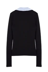 TRENDYOLMİLLA Black Weaving Detailed Shirt Collar Regular/Normal Pattern Knitting Blouse - Image 7