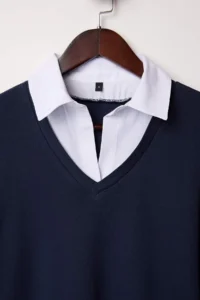 TRENDYOLMİLLA Navy Blue Weaving Detailed Shirt Collar Regular/Normal Pattern Knitting Blouse - Image 6