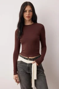 TRENDYOLMİLLA Stone-Dark Brown 2 Sets Package Crop/Short Fitted/Body-Fitting Knitting Blouse - Image 5