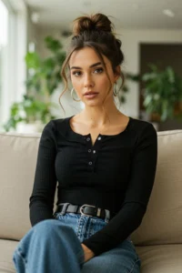 TRENDYOLMİLLA Black snaps Fitted Ribbed Flexible Knitting Blouse - Image 3