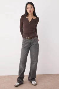 TRENDYOLMİLLA Light Brown snaps Fitted Ribbed Flexible Knitting Blouse