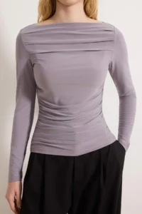 TRENDYOLMİLLA Mink Boat Neck Draped Flexible Knitting Blouse - Image 3