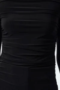 TRENDYOLMİLLA Black Boat Neck Draped Flexible Knitting Blouse - Image 4