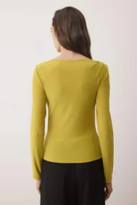 TRENDYOLMİLLA Oil Green Boat Neck Draped Flexible Knitting Blouse - Image 4
