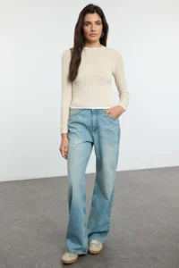 TRENDYOLMİLLA Stone Color Blocked Fitted Viscose/Soft Fabric Flexible Knitting Blouse - Image 2