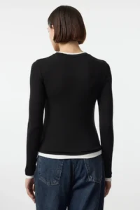 TRENDYOLMİLLA Black Color Blocked Fitted Viscose/Soft Fabric Flexible Knitting Blouse - Image 5