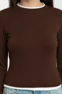 TRENDYOLMİLLA Brown Color Block Fitted Viscose/Soft Fabric Flexible Knitting Blouse - Image 5