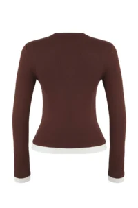 TRENDYOLMİLLA Brown Color Block Fitted Viscose/Soft Fabric Flexible Knitting Blouse - Image 7