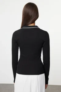TRENDYOLMİLLA Black Knitwear Collar Detailed Fitted Ribbed Flexible Knitting Blouse - Image 5
