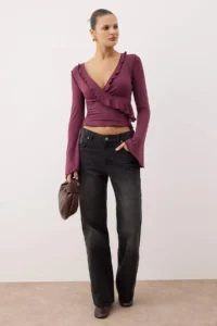 TRENDYOLMİLLA Plum wrap Knitwear look Spanish Arm Regular/Normal Pattern Knitting Blouse
