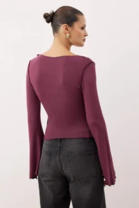 TRENDYOLMİLLA Plum wrap Knitwear look Spanish Arm Regular/Normal Pattern Knitting Blouse - Image 4