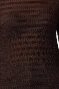 TRENDYOLMİLLA Brown Fitted textured Tulle Flexible Knitting Blouse - Image 3