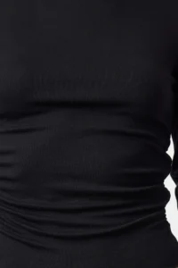 TRENDYOLMİLLA Black Viscose/Soft Fabric Fitted Ruffle/Drape Detailed Boat Neck Flexible Knitting Blouse - Image 3