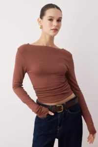 TRENDYOLMİLLA Brown*001 Plain Fitted Flexible Knitting Blouse