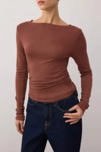 TRENDYOLMİLLA Brown*001 Plain Fitted Flexible Knitting Blouse - Image 3