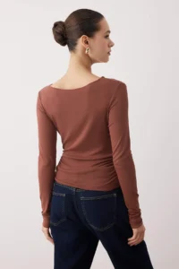 TRENDYOLMİLLA Brown*001 Plain Fitted Flexible Knitting Blouse - Image 4