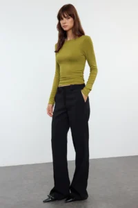 TRENDYOLMİLLA Oil Green Fitted Flexible Knitting Blouse - Image 4