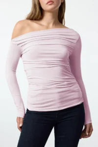 TRENDYOLMİLLA Pink Ruffle/Drape Detailed Fitted Long Sleeve Flexible Knitting Blouse - Image 3