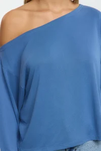 TRENDYOLMİLLA More Sustainable Indigo Modal Boat Neck relaxed/Comfortable Cut Knitting Blouse - Image 4