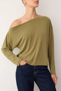 TRENDYOLMİLLA More Sustainable Green Modal Boat Neck relaxed/Comfortable Cut Knitting Blouse - Image 3