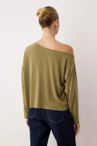 TRENDYOLMİLLA More Sustainable Green Modal Boat Neck relaxed/Comfortable Cut Knitting Blouse - Image 4