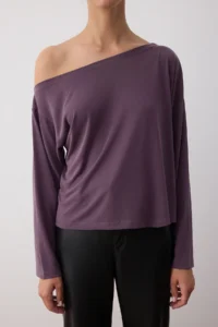 TRENDYOLMİLLA More Sustainable Plum Modal Boat Neck relaxed/Comfortable Cut Knitting Blouse - Image 3
