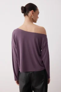 TRENDYOLMİLLA More Sustainable Plum Modal Boat Neck relaxed/Comfortable Cut Knitting Blouse - Image 4