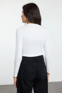 TRENDYOLMİLLA Black-White-Anthracite 3 Sets Package Crop Fitted/Body-Fitting Knitting Blouse - Image 6