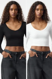 TRENDYOLMİLLA Black-Ecru 2 Sets Package Fitted Knitting Blouse