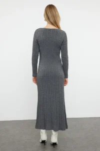 TRENDYOLMİLLA Anthracite Maxi Knitwear Hair Knitting Basic LONG Dress - Image 5