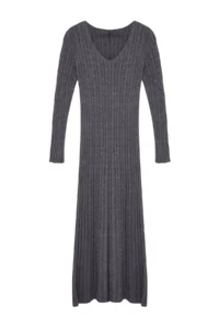 TRENDYOLMİLLA Anthracite Maxi Knitwear Hair Knitting Basic LONG Dress - Image 6