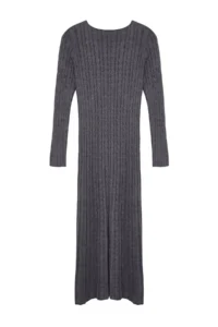 TRENDYOLMİLLA Anthracite Maxi Knitwear Hair Knitting Basic LONG Dress - Image 7
