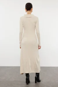 TRENDYOLMİLLA Stone Midi Knitwear Striped Piping Detailed Dress - Image 5
